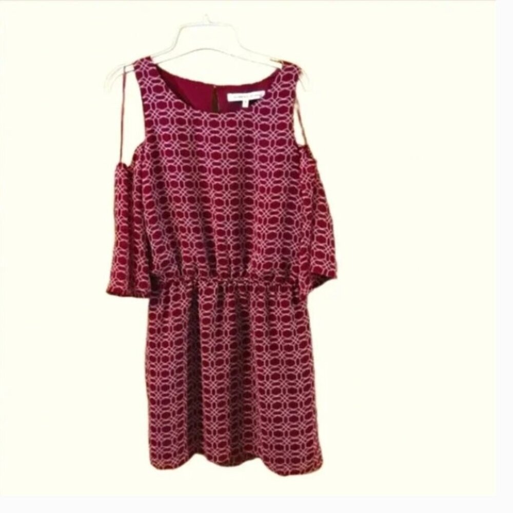 Cupcakes & Cashmere Women M Cold Shoulder Romper Dress Burgundy Geometric - Picture 2 of 11